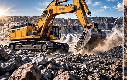 Excavator working in an open-pit mine